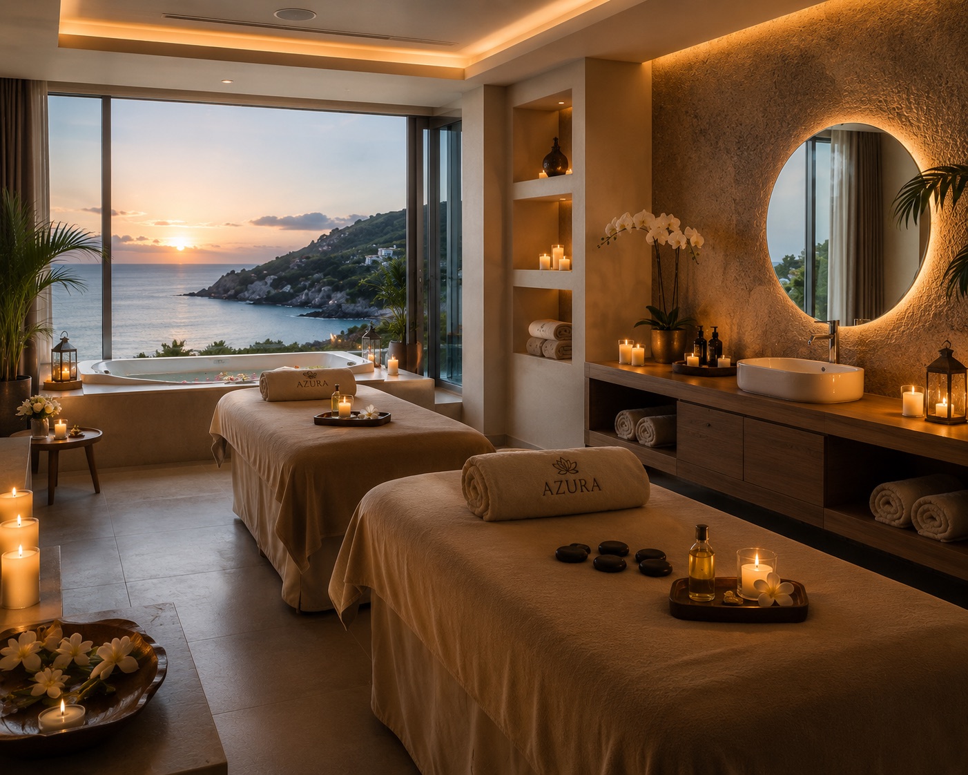 The spa treatment room overlooking the coast